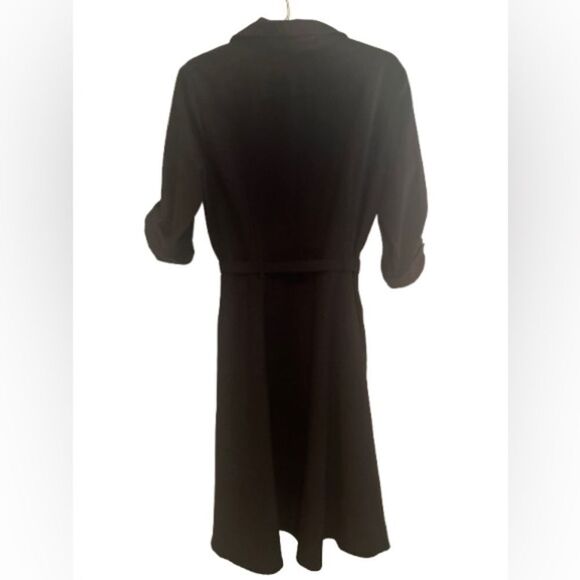 Sharagano Black Tie Front Midi Dress with Gold Buttons - Picture 3 of 10